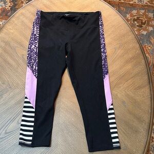 Women's Black and Purple Active Leggings
